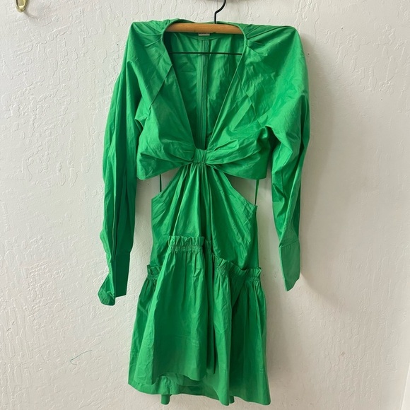 Jason Wu Green Cutout Waist Twist Long Sleeve Mini Tiered Dress XS - Picture 2 of 11